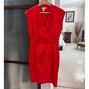 Calvin Klein Cotton Faux Wrap Dress - Orange Red Size 4